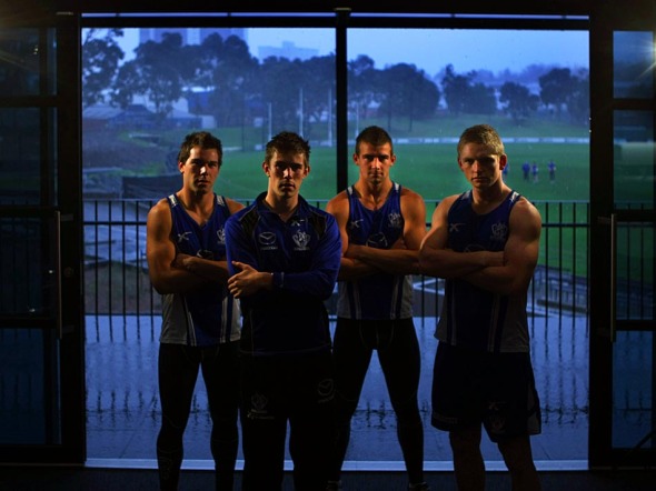 North Melbourne s young midfielders, left to right, Levi Greenwood, Ryan Bastinac, Ben Cunnington, Jack Ziebell   - Photograph By Craig Sillitoe/The Sunday Age